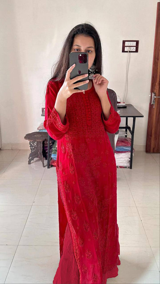 New Look Georgette Embroidery Work Pum Pum Work Top Pent