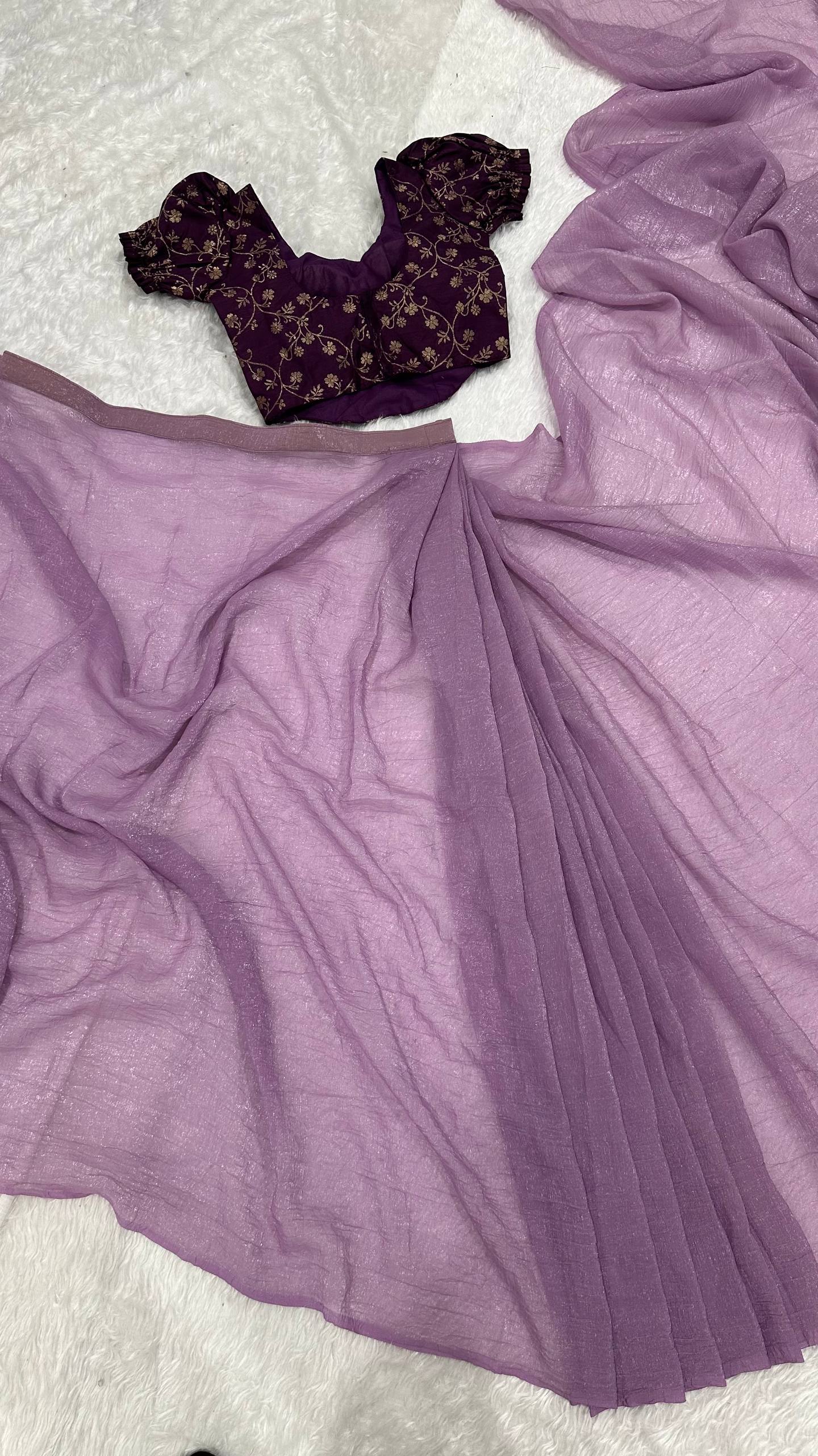 Purple Color Ready To Wear With Banarasi Silk Saree