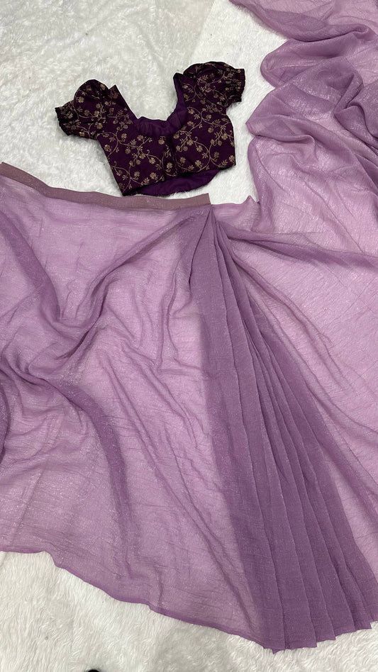 Purple Color Ready To Wear With Banarasi Silk Saree