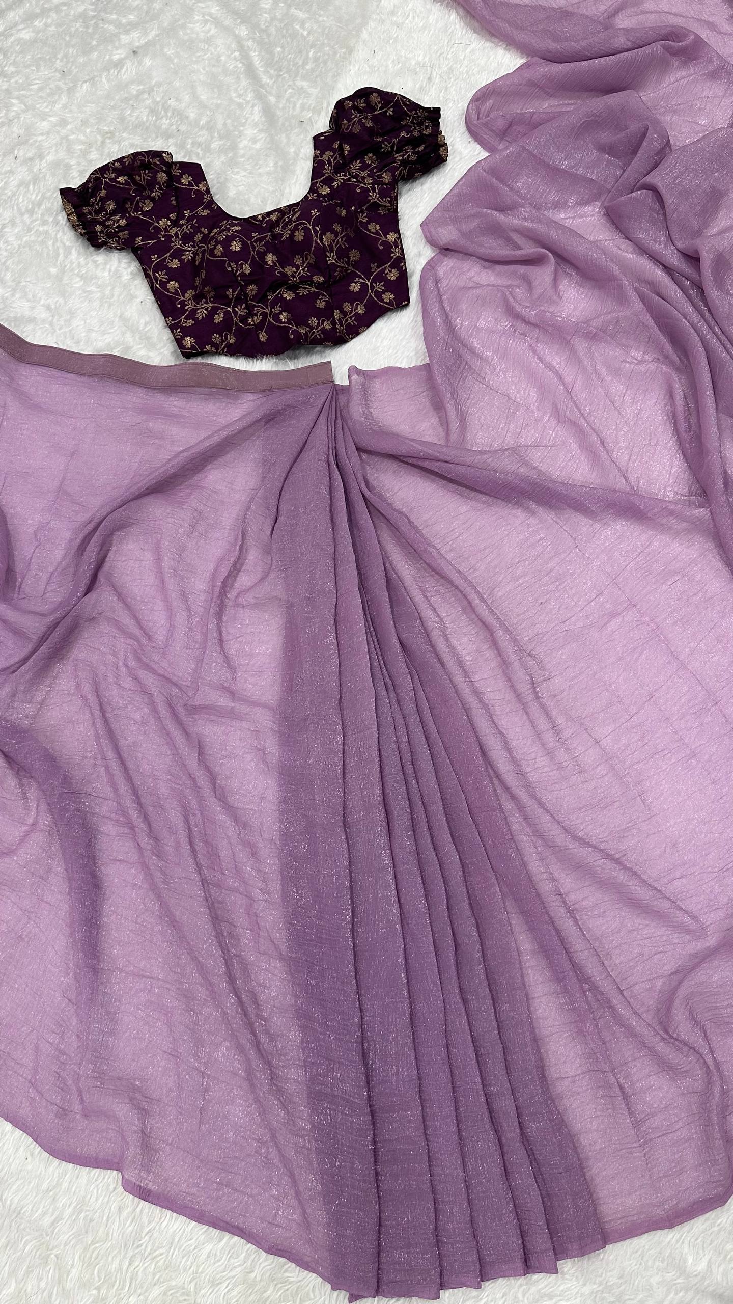Purple Color Ready To Wear With Banarasi Silk Saree