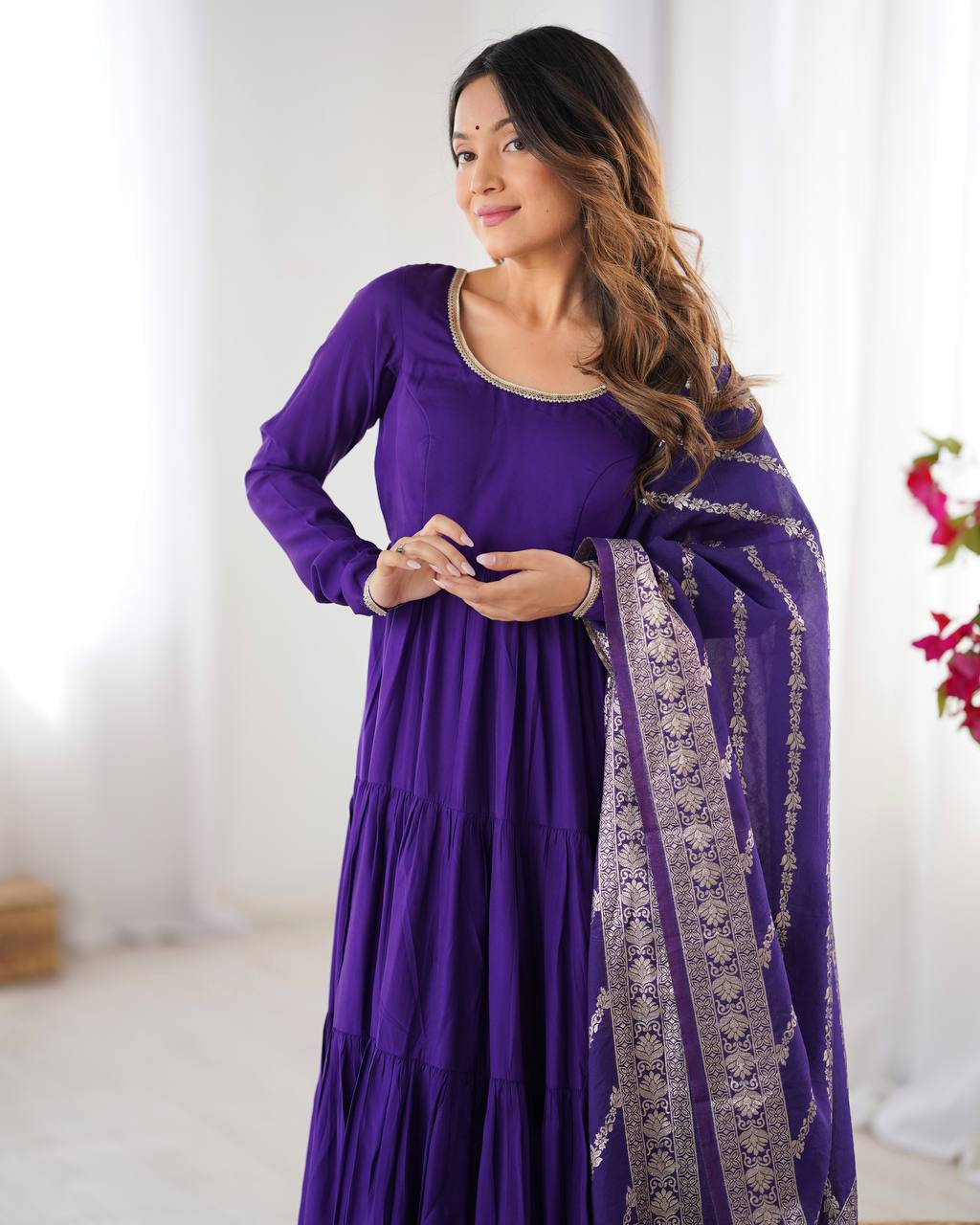 Pure Romansilk Chanderi 9 MTR Huge Flair Anarkali Gown