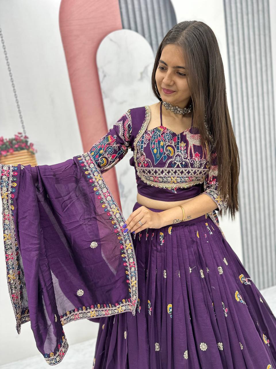 Purple Color Navratri Special Dori Latkal Work Lehenga Choli