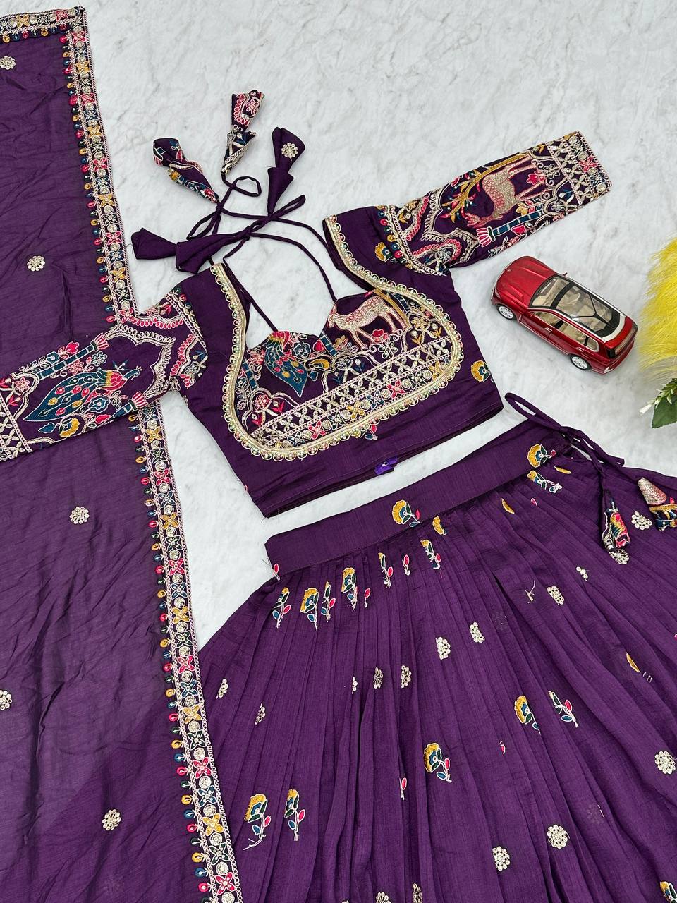 Purple Color Navratri Special Dori Latkal Work Lehenga Choli
