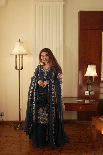 Rama Color Fox Georgette With Sequience Embroidery Work Kurti Plazzo