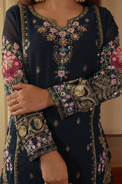 Rama Color Fox Georgette With Sequience Embroidery Work Kurti Plazzo