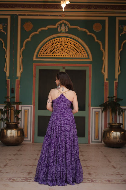 Navratri Special Faux Georgette Bandhani Print Work Gown