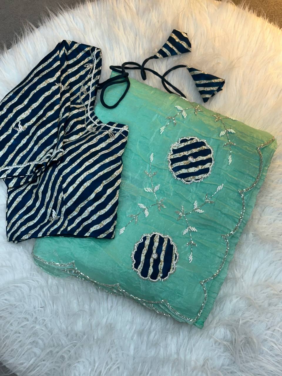 Rich Soft Gold Crush Two Tone With Hand Work Saree