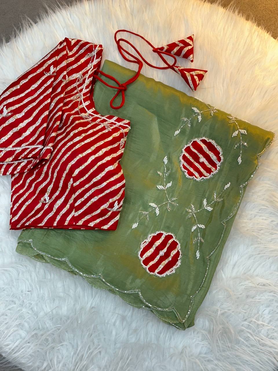 Rich Soft Gold Crush Two Tone With Hand Work Saree