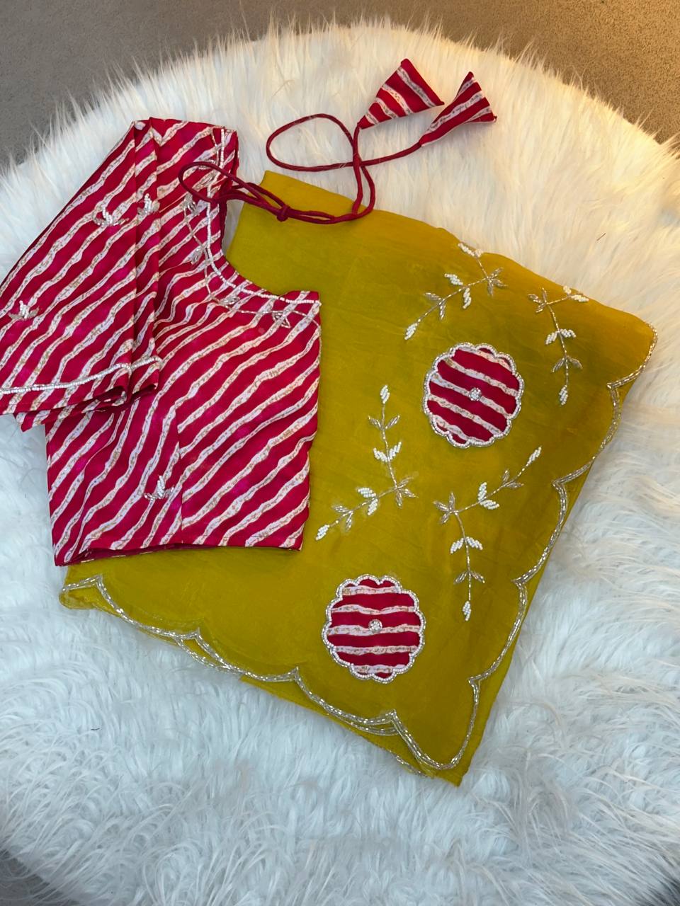 Rich Soft Gold Crush Two Tone With Hand Work Saree