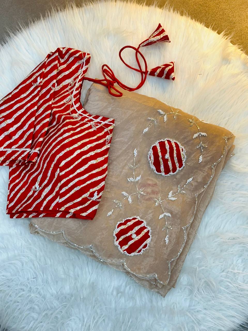 Rich Soft Gold Crush Two Tone With Hand Work Saree