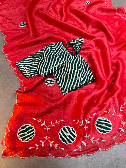 Rich Soft Gold Crush Two Tone With Hand Work Saree