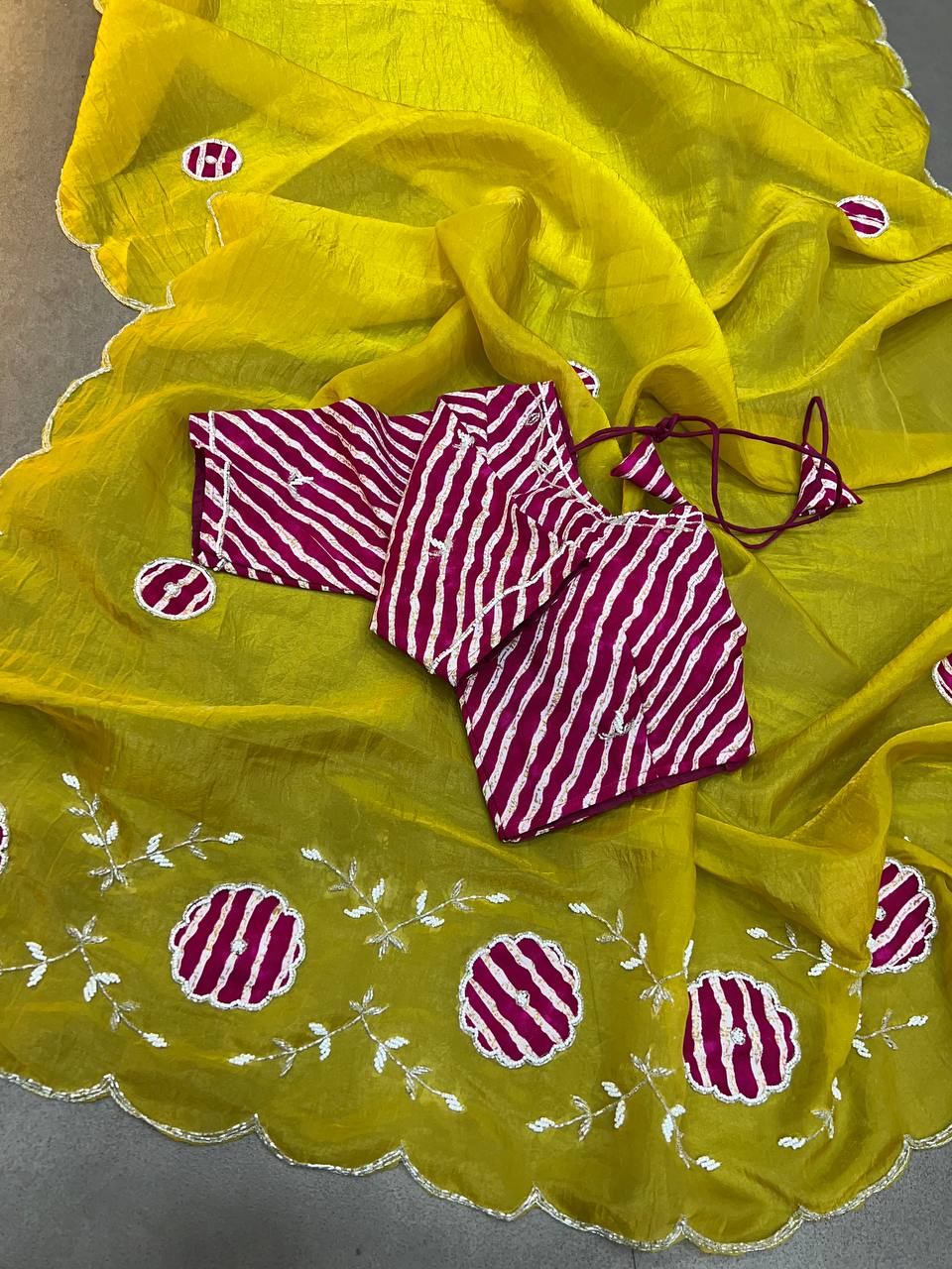 Rich Soft Gold Crush Two Tone With Hand Work Saree