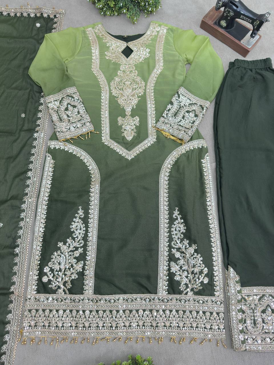 Star Georgeet Pedding Embroidery Sequence Work Top Pent