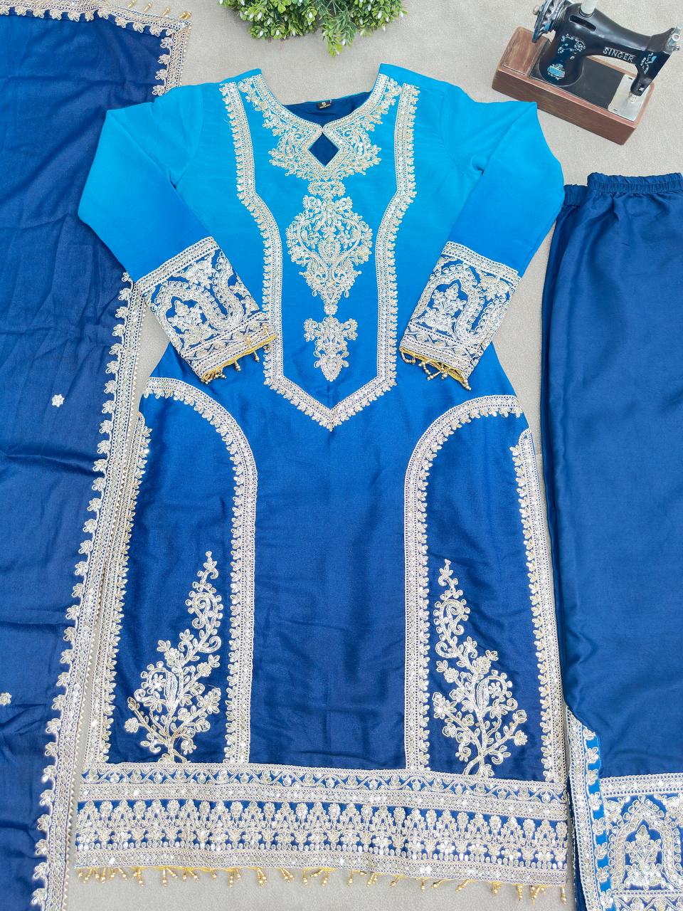 Star Georgeet Pedding Embroidery Sequence Work Top Pent