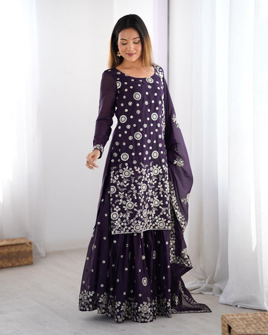 New Design Chinon Silk Thread With Sequence Work Top Sharara