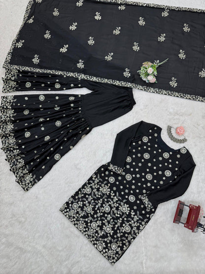New Design Chinon Silk Thread With Sequence Work Top Sharara
