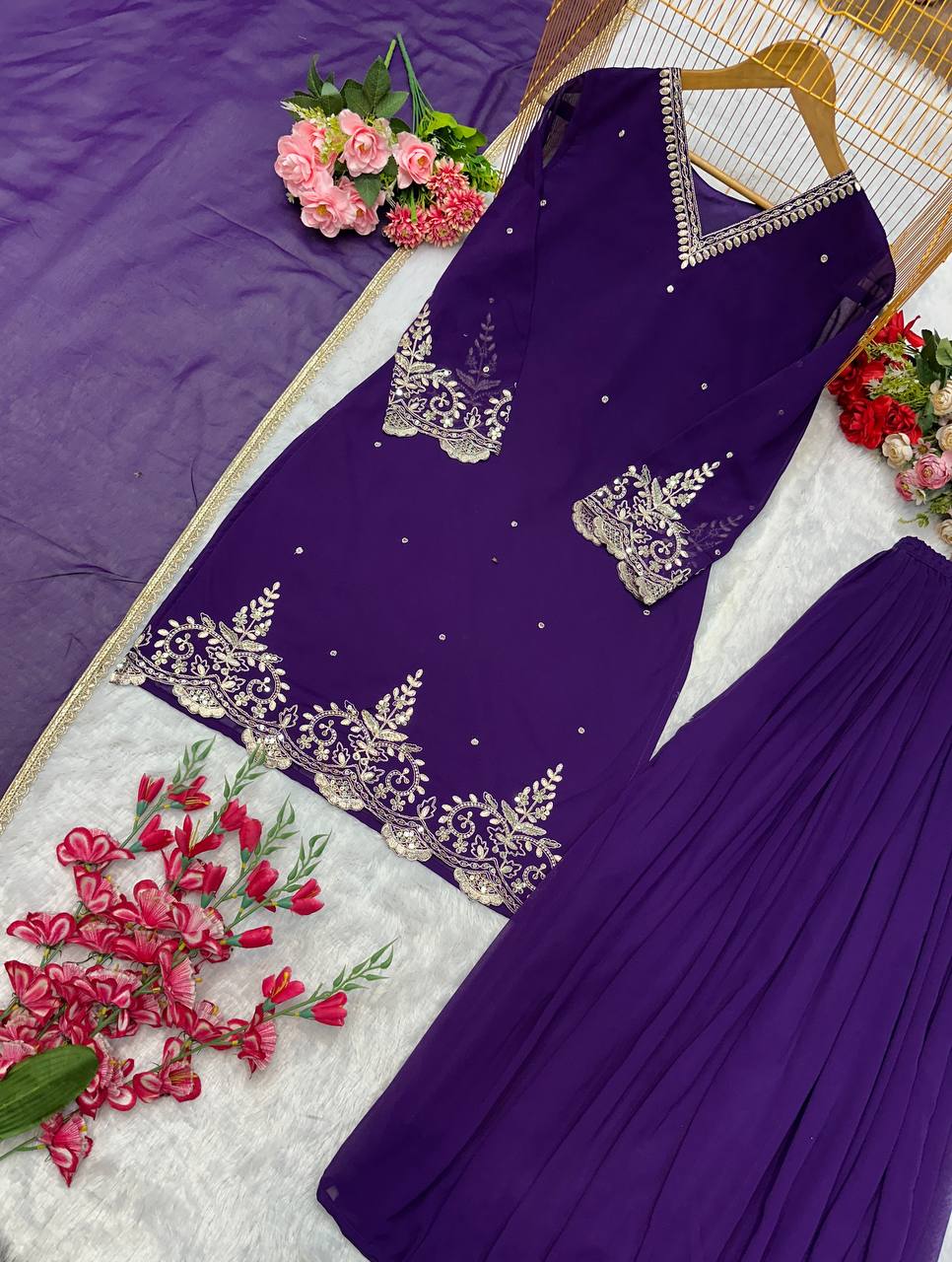Havy Faux Georgette Embroidery Work Top Pent