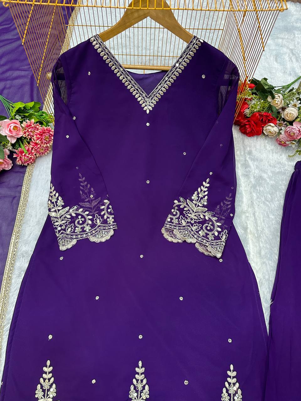 Havy Faux Georgette Embroidery Work Top Pent