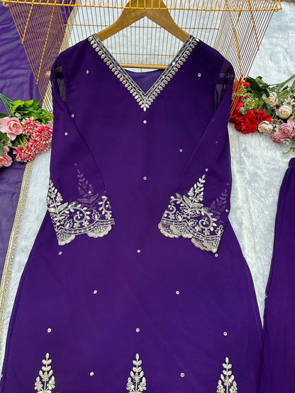 Havy Faux Georgette Embroidery Work Top Pent