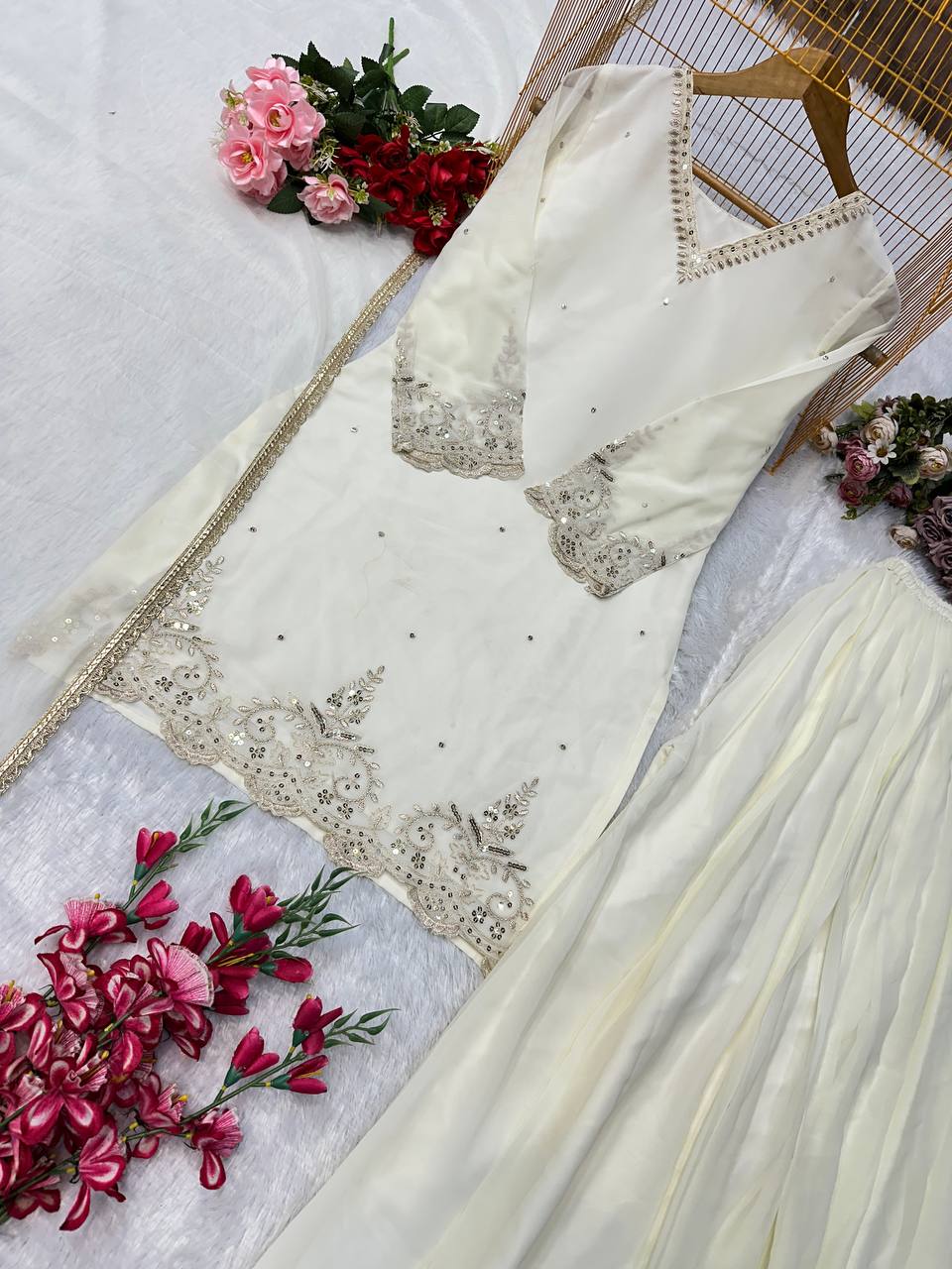 Havy Faux Georgette Embroidery Work Top Pent