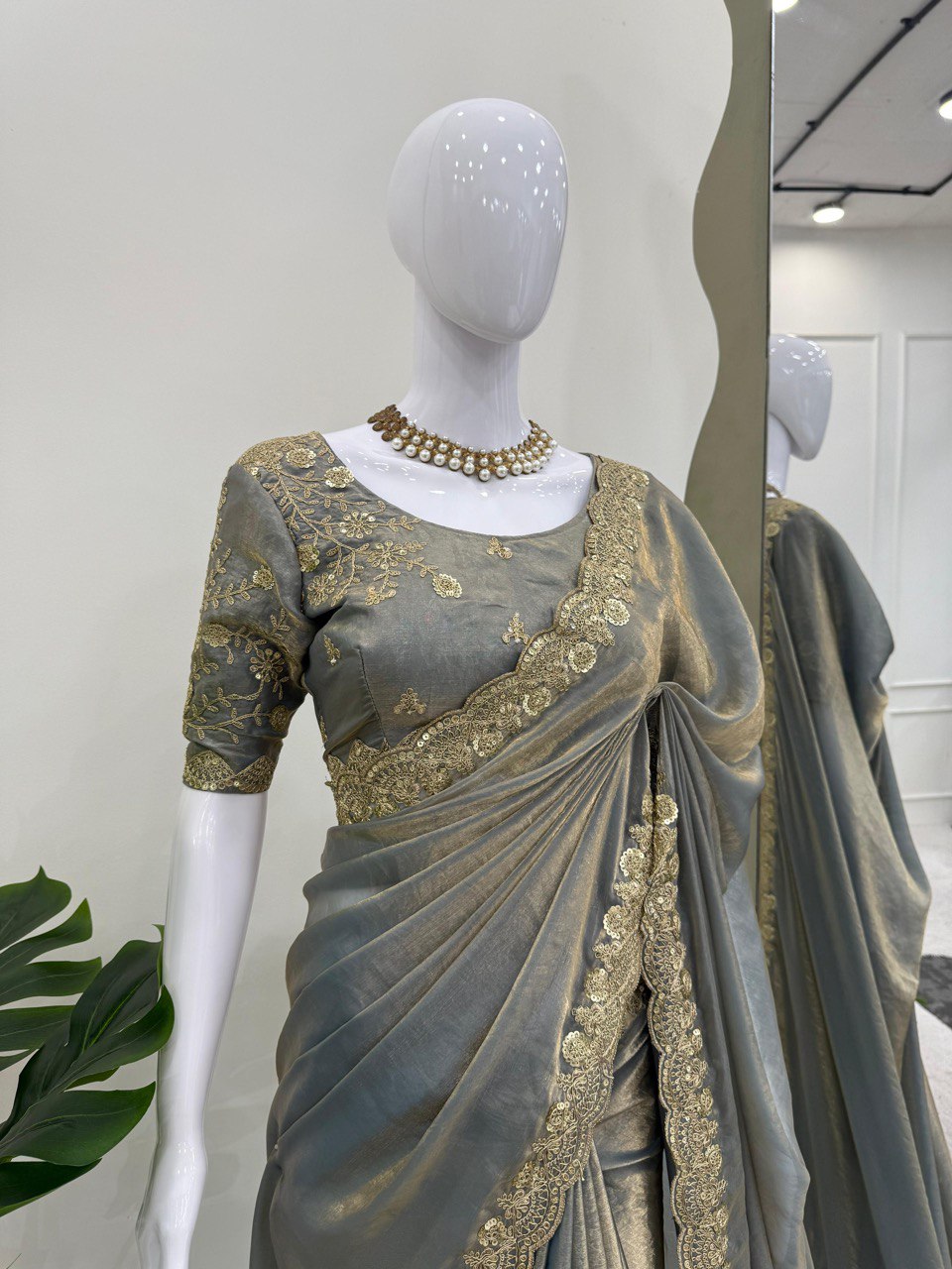 Fendy Silk With Coding And Sequence Work Saree
