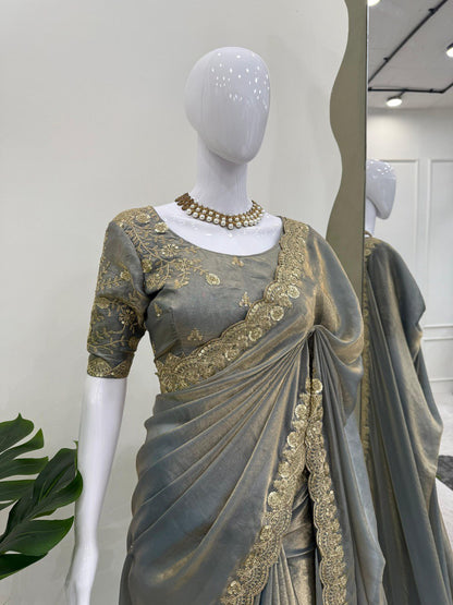 Fendy Silk With Coding And Sequence Work Saree