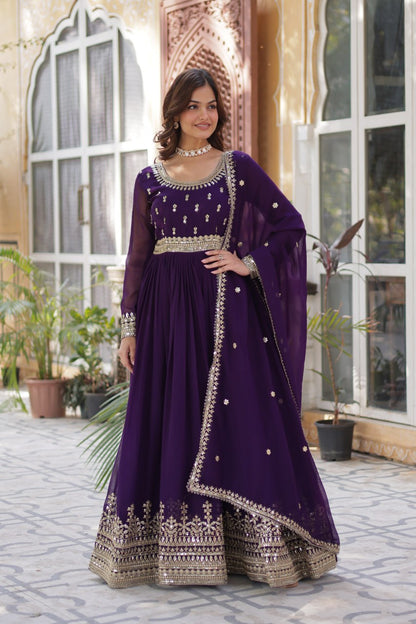 New Design Faux Blooming Embroidery Zari Work Gown