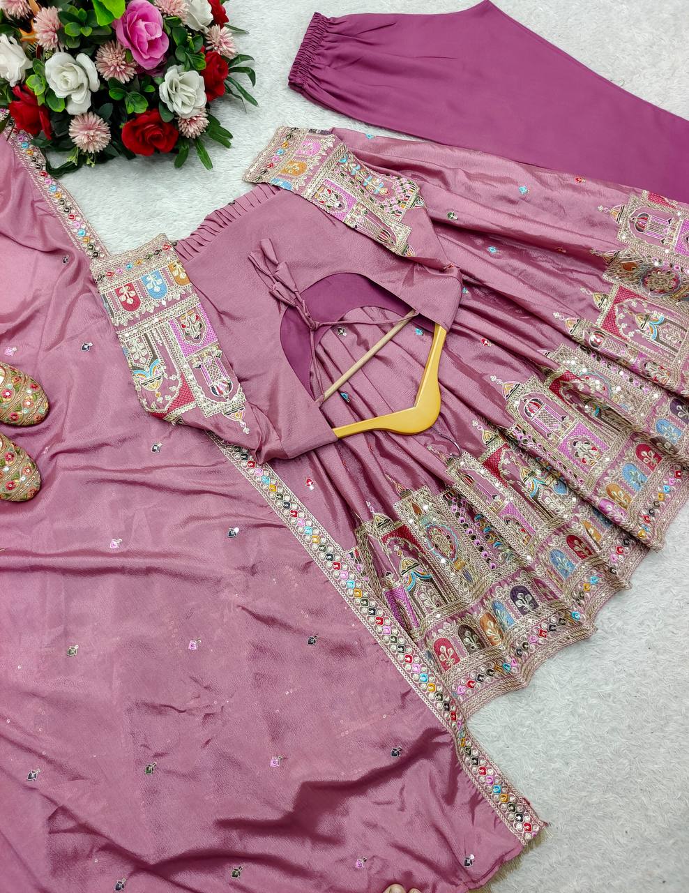 Red Color Coding Dori Work With Chinon Silk Gown