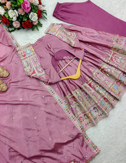 Red Color Coding Dori Work With Chinon Silk Gown