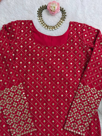 Maroon Color Foux Georgette Thread Sequience Work Top Sharara