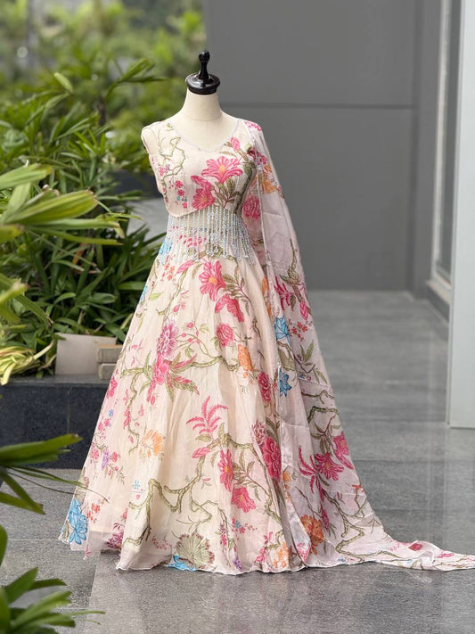 Pure Jimmy Organza With Digital Printed Work Lehenga