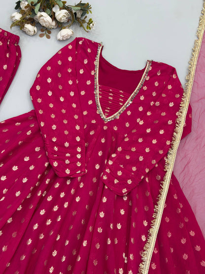 Jacquard Chandheri Real Mirror Work Top Bottom