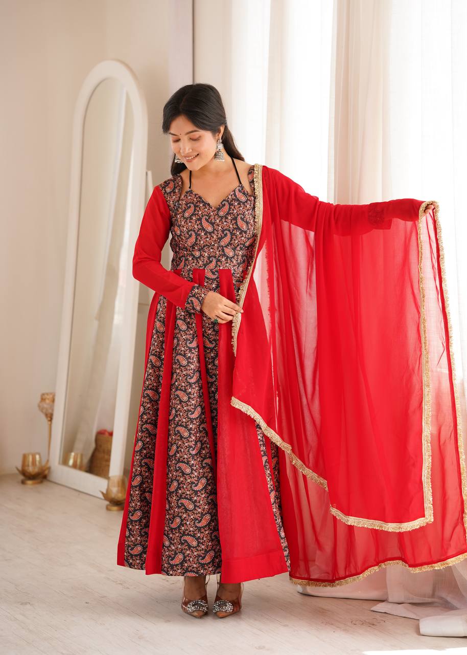 Blooming Georgette Embroidered Gown Suit Set