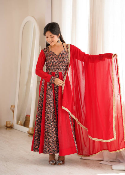 Blooming Georgette Embroidered Gown Suit Set