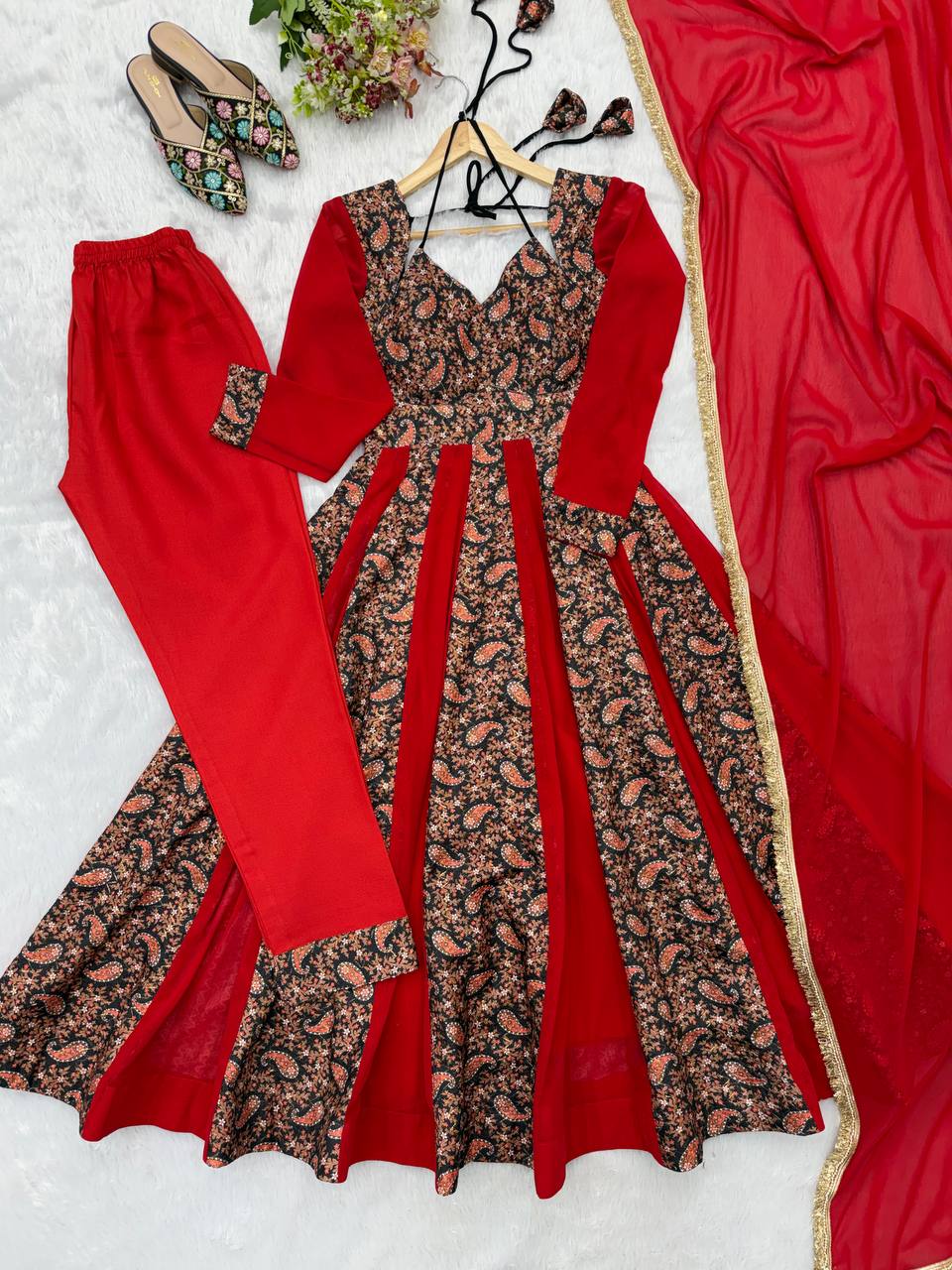Blooming Georgette Embroidered Gown Suit Set