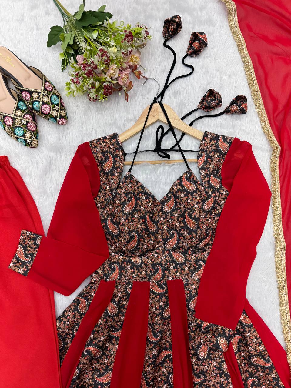 Blooming Georgette Embroidered Gown Suit Set