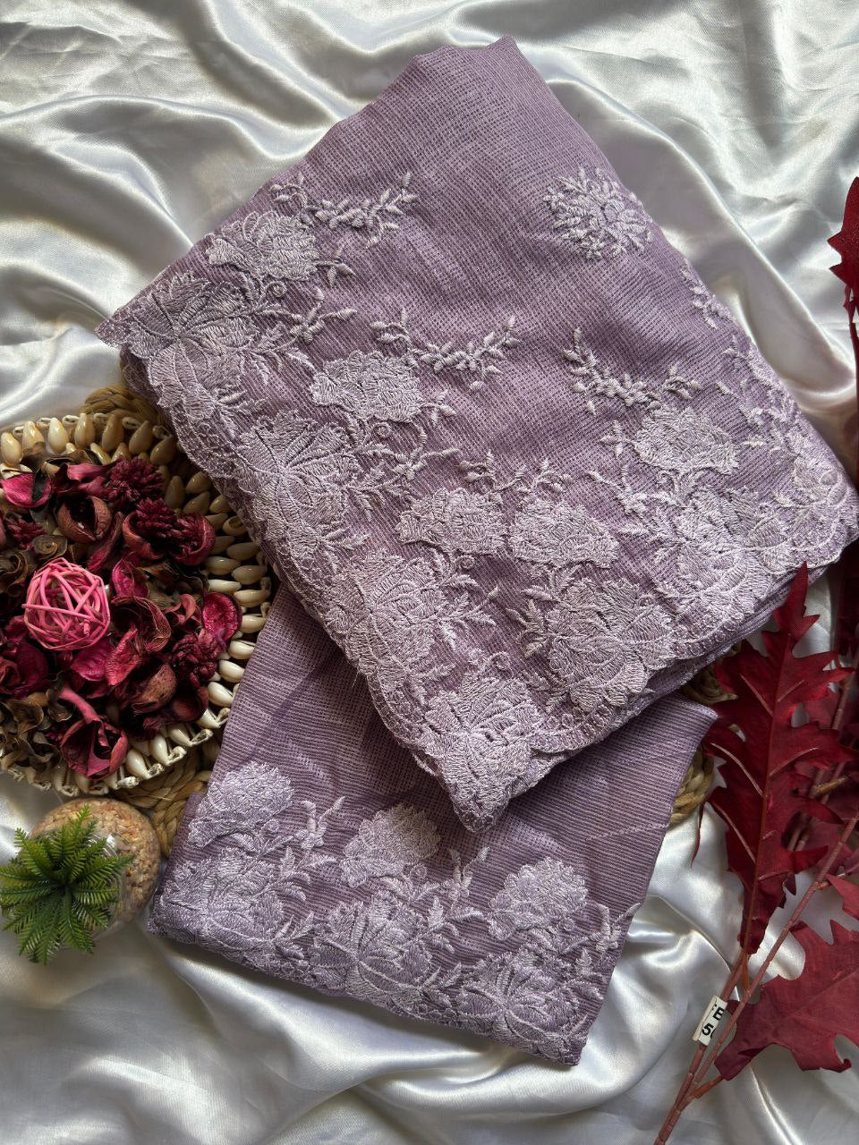 Pure Soft Kota Doriya Tone To Tone Multy Thread Work And Cutwork Saree