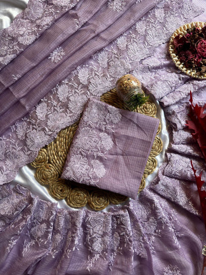 Pure Soft Kota Doriya Tone To Tone Multy Thread Work And Cutwork Saree