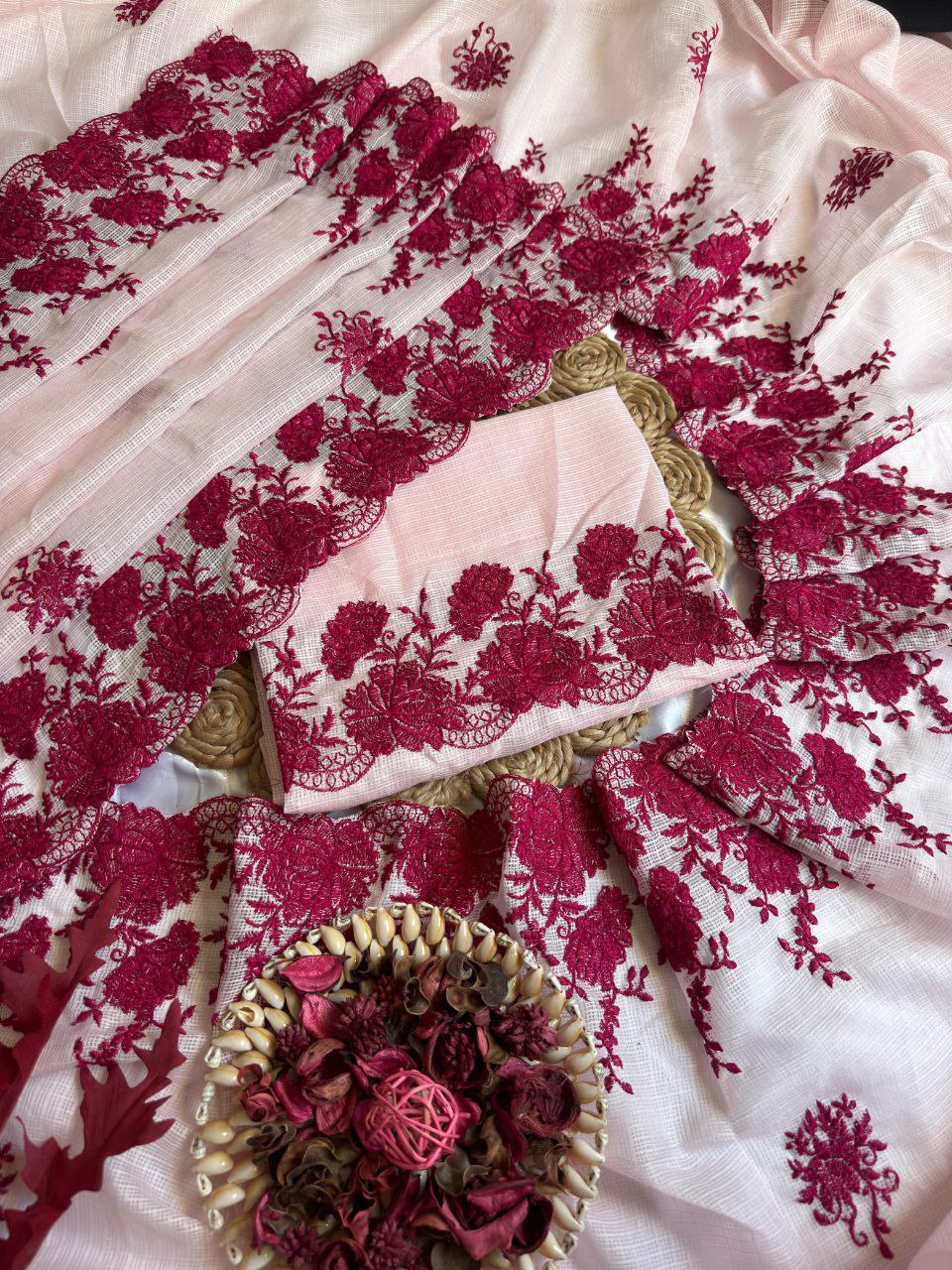 Pure Soft Kota Doriya Tone To Tone Multy Thread Work And Cutwork Saree