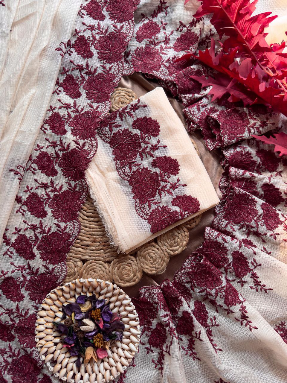 Pure Soft Kota Doriya Tone To Tone Multy Thread Work And Cutwork Saree