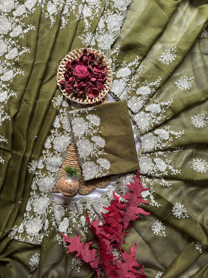 Pure Soft Kota Doriya Tone To Tone Multy Thread Work And Cutwork Saree