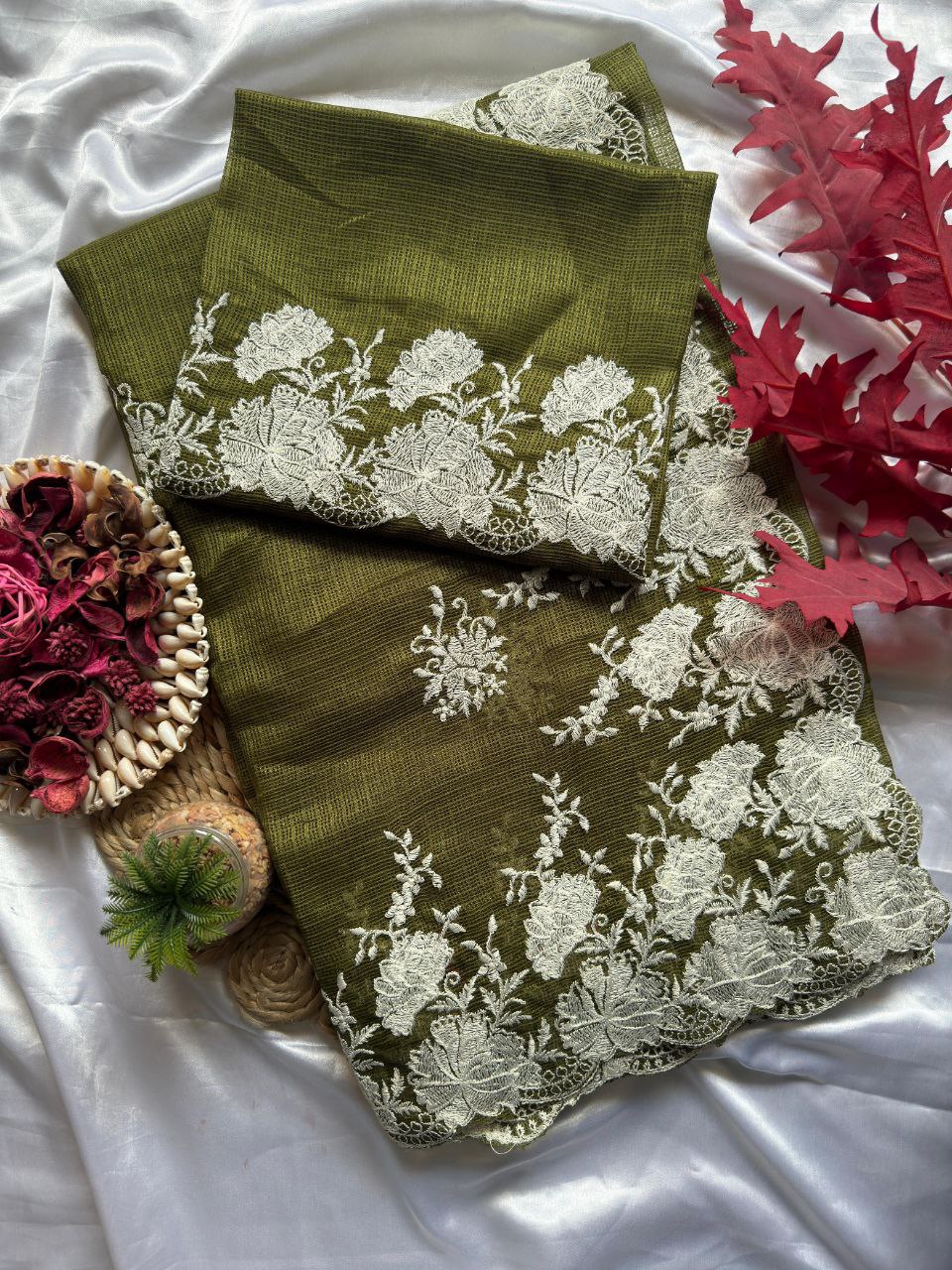 Pure Soft Kota Doriya Tone To Tone Multy Thread Work And Cutwork Saree