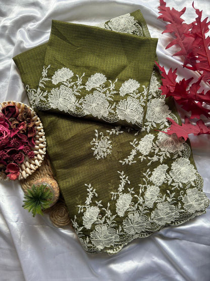 Pure Soft Kota Doriya Tone To Tone Multy Thread Work And Cutwork Saree