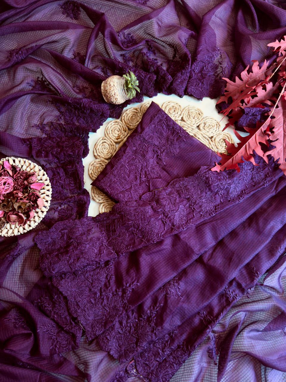 Pure Soft Kota Doriya Tone To Tone Multy Thread Work And Cutwork Saree