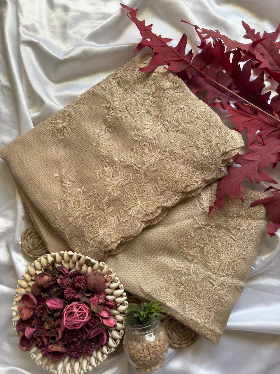 Pure Soft Kota Doriya Tone To Tone Multy Thread Work And Cutwork Saree