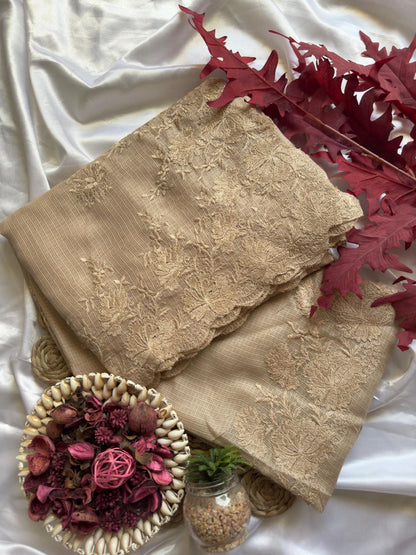 Pure Soft Kota Doriya Tone To Tone Multy Thread Work And Cutwork Saree