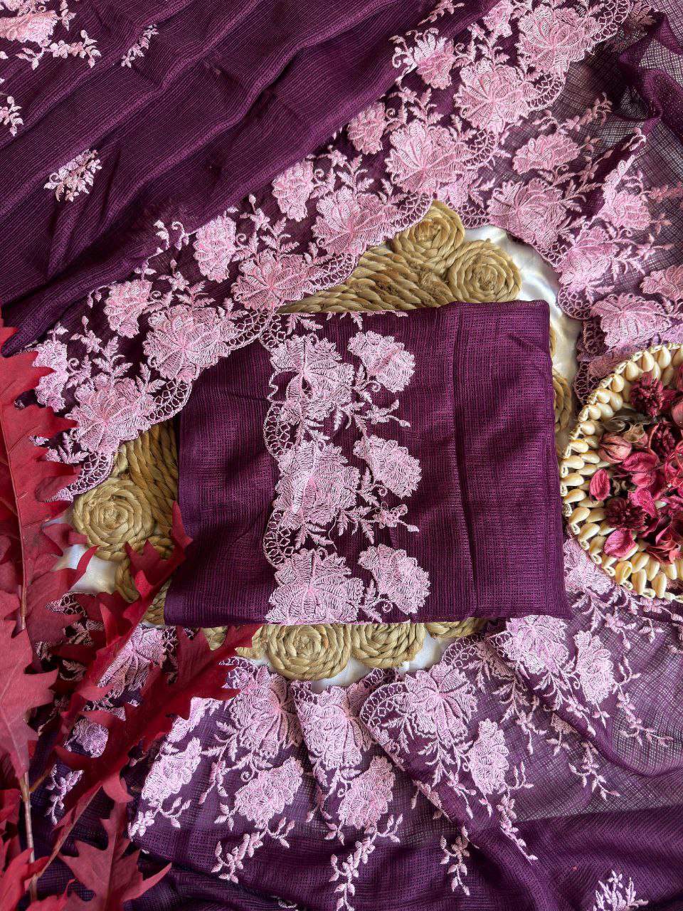 Pure Soft Kota Doriya Tone To Tone Multy Thread Work And Cutwork Saree