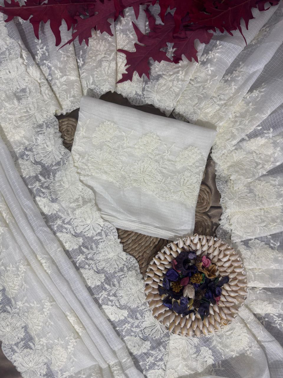 Pure Soft Kota Doriya Tone To Tone Multy Thread Work And Cutwork Saree