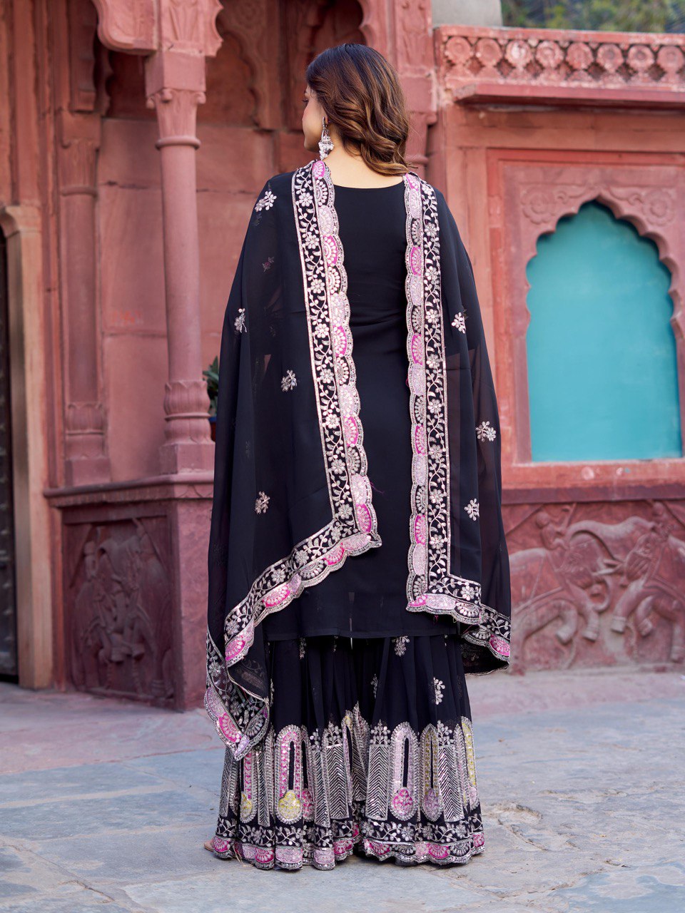 Faux Georgette Thread With Sequence Work Top Plazzo