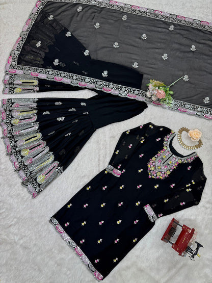 Faux Georgette Thread With Sequence Work Top Plazzo